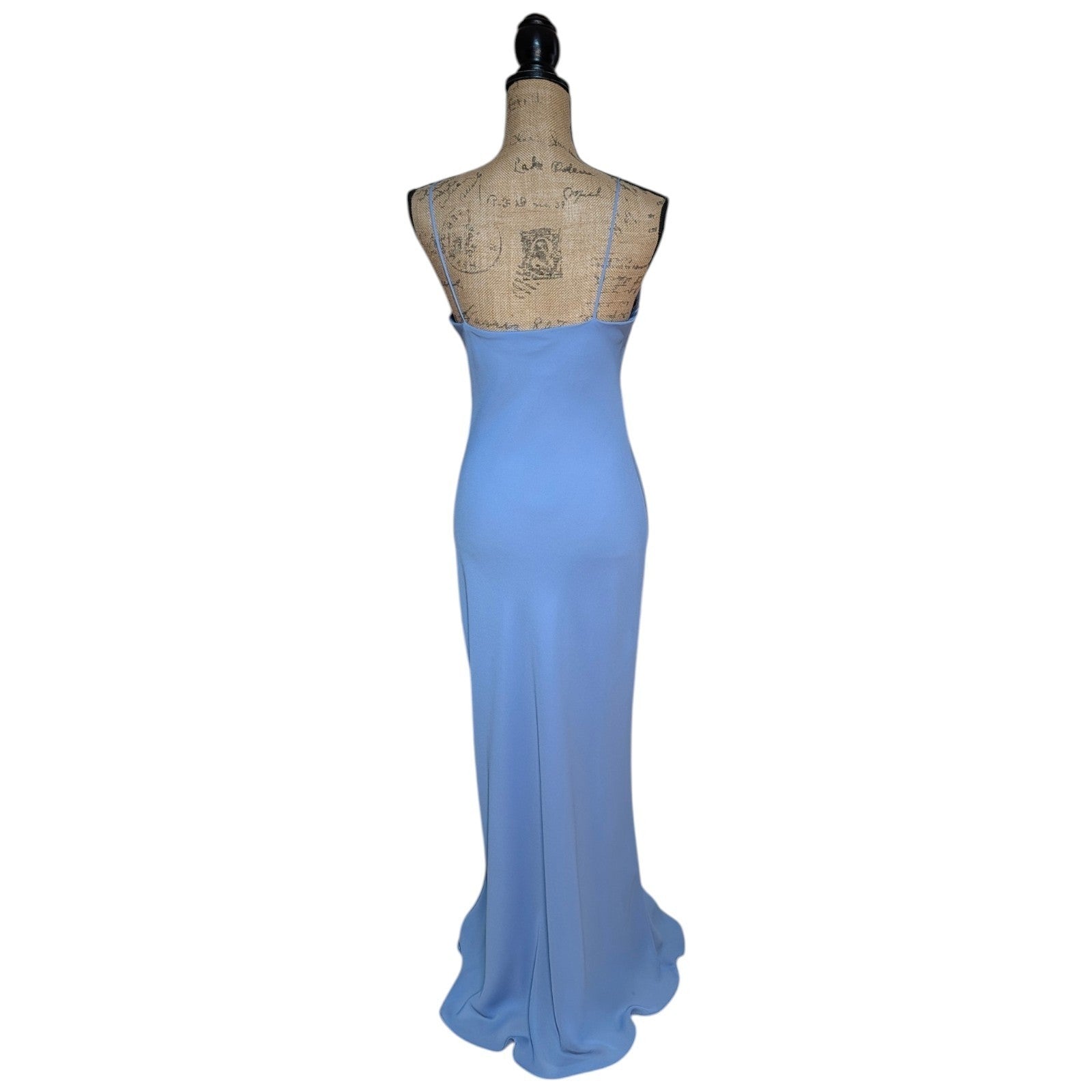 90s Y2K Light Cornflower Blue Glass Beaded Bias Cut Slip Dress Size Medium