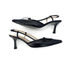 Vintage Chanel CC Logo Bow Black Leather Slingback Pointed Toe Pumps 38.5EU