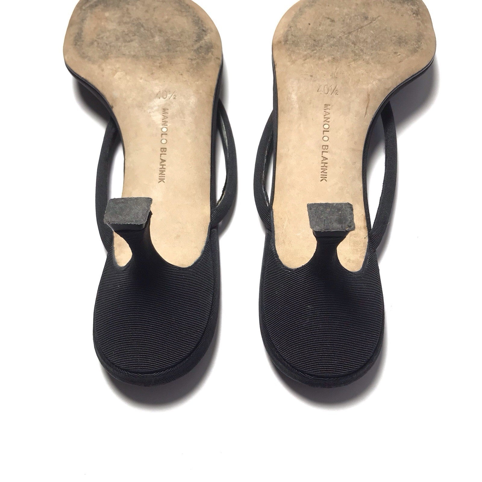 Manolo Blahnik Y2K Vintage Crystal Thong Sandal Black Fabric Kitten Heels 40.5