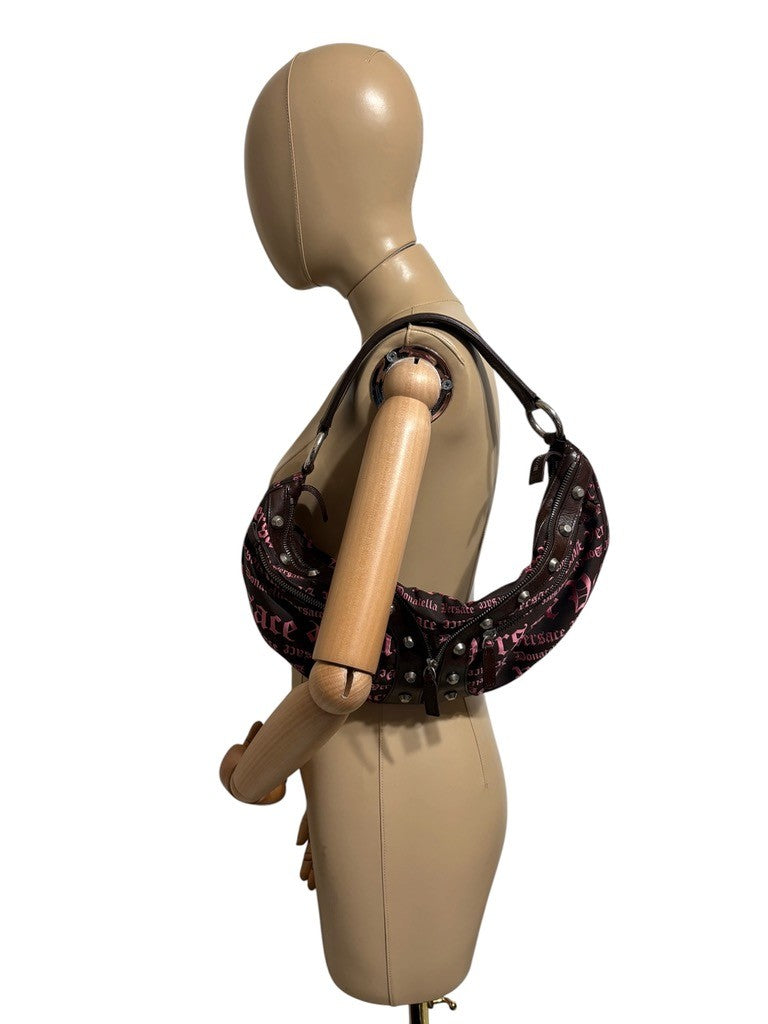 Versace Brown Embroidered Hobo Bag