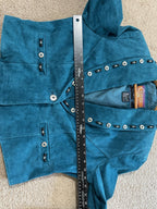Cripple Creek Suede Leather Jacket Fringed Studded Beaded Teal Women's Large