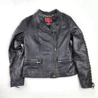 Excelled Leather Jacket Women’s Small Black Leather Short Biker Moto Lace Up