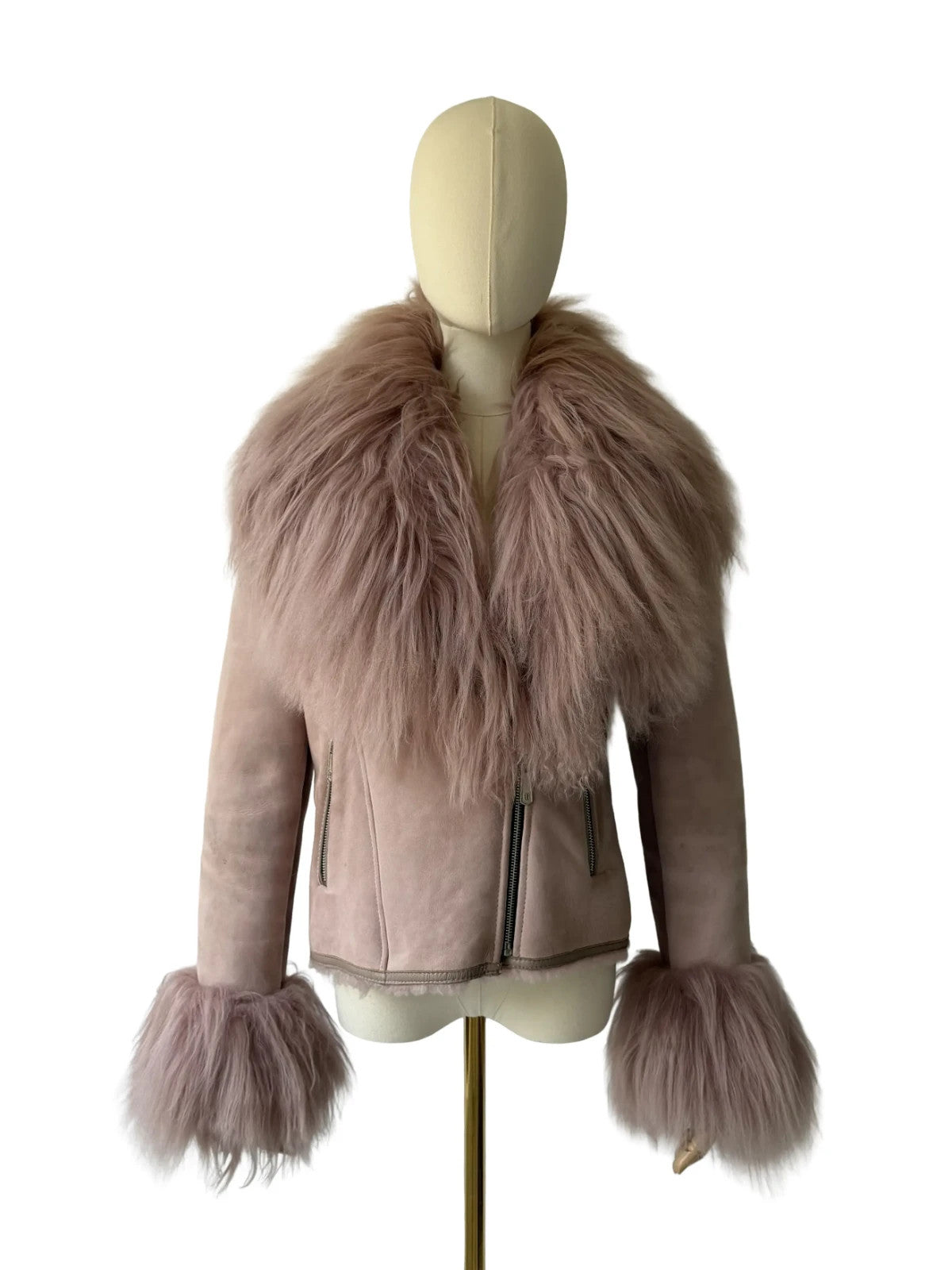 Vintage Sheepskin Shearling Leather Jacket Fur Trim Women's Size Small
