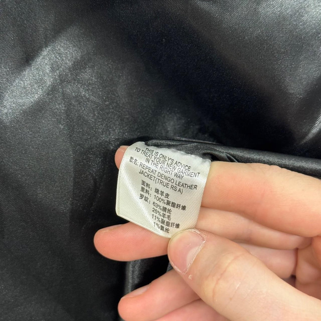 Vintage Black Asymmetric Funnel Neck Leather Jacket