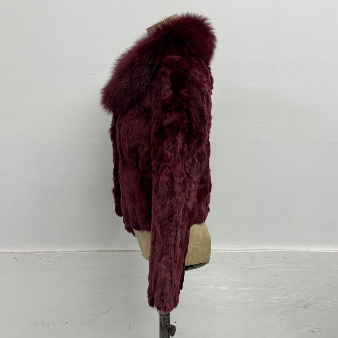 Vintage Y2K Burgundy Rabbit and Fox Fur Jacket