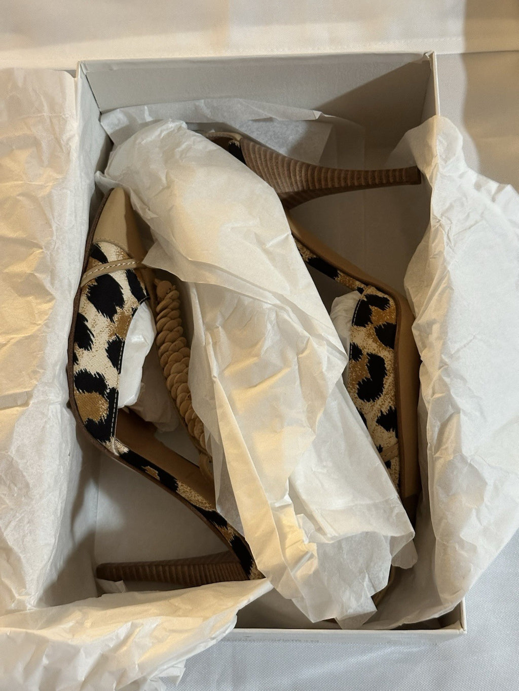 Casadei Natural Leopard Print Beige Leather Ankle Strap Heel 8.5
