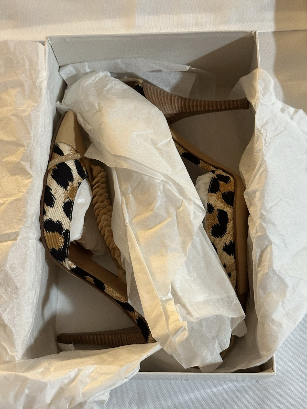 Casadei Natural Leopard Print Beige Leather Ankle Strap Heel 8.5