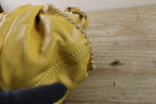 Isabella Fiore Large Yellow Leather Whipstitch Tassel Hobo