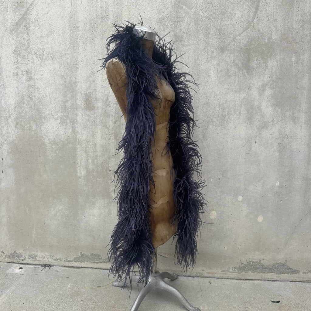 Vintage 1930s Navy Ostrich Feather Boa Scarf Shawl Old Hollywood Dress Accent