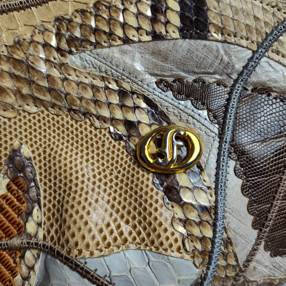 Carlo Fiori 1980s Snakeskin Patchwork Leather Shoulder Bag