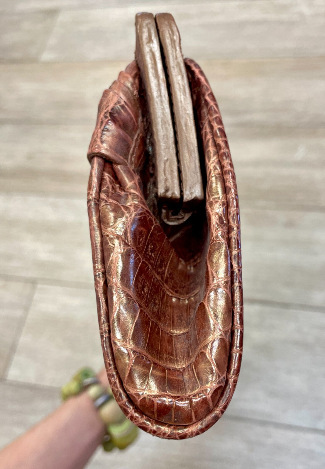 Vintage Nancy Gonzalez Brown Alligator Clutch with Magnetic Closure