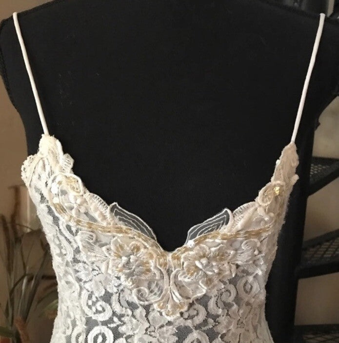 Chiffon Lace Vintage Shirley Of Hollywood Maxi Long Nightgown Full Slip Lingerie