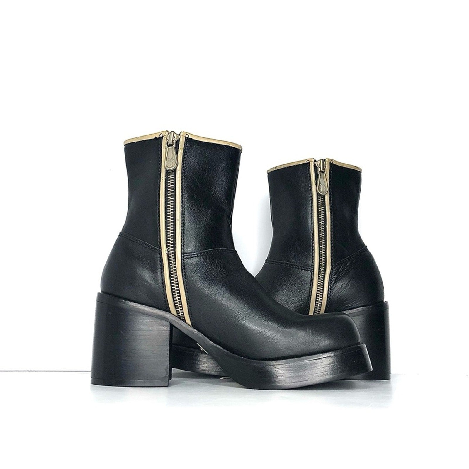 NEW Vintage Frye Villager Double Zipper Leather Platform Ankle Boots 6.5