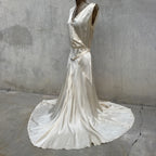 Vintage 1930s White Candlelight Silk Satin Gown Bias Cut Wedding Bridal Dress