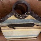 Vintage 1990s Y2K Knit Woven Handle Bag Brown Trim