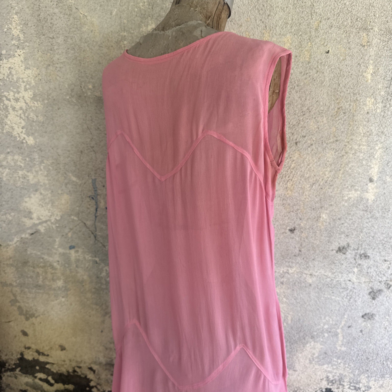 Vintage Late 1920s Early 1930s Bubblegum Pink Silk Chiffon Dress Sheer Ruffle