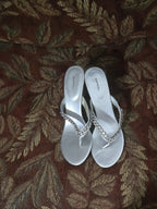 Vintage X-Appeal Zaza Metallic Silver Rhinestone Chain Kitten Heels