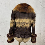 Vintage Brown Y2K Mixed-Media Embellished Real Fur & Leather Jacket