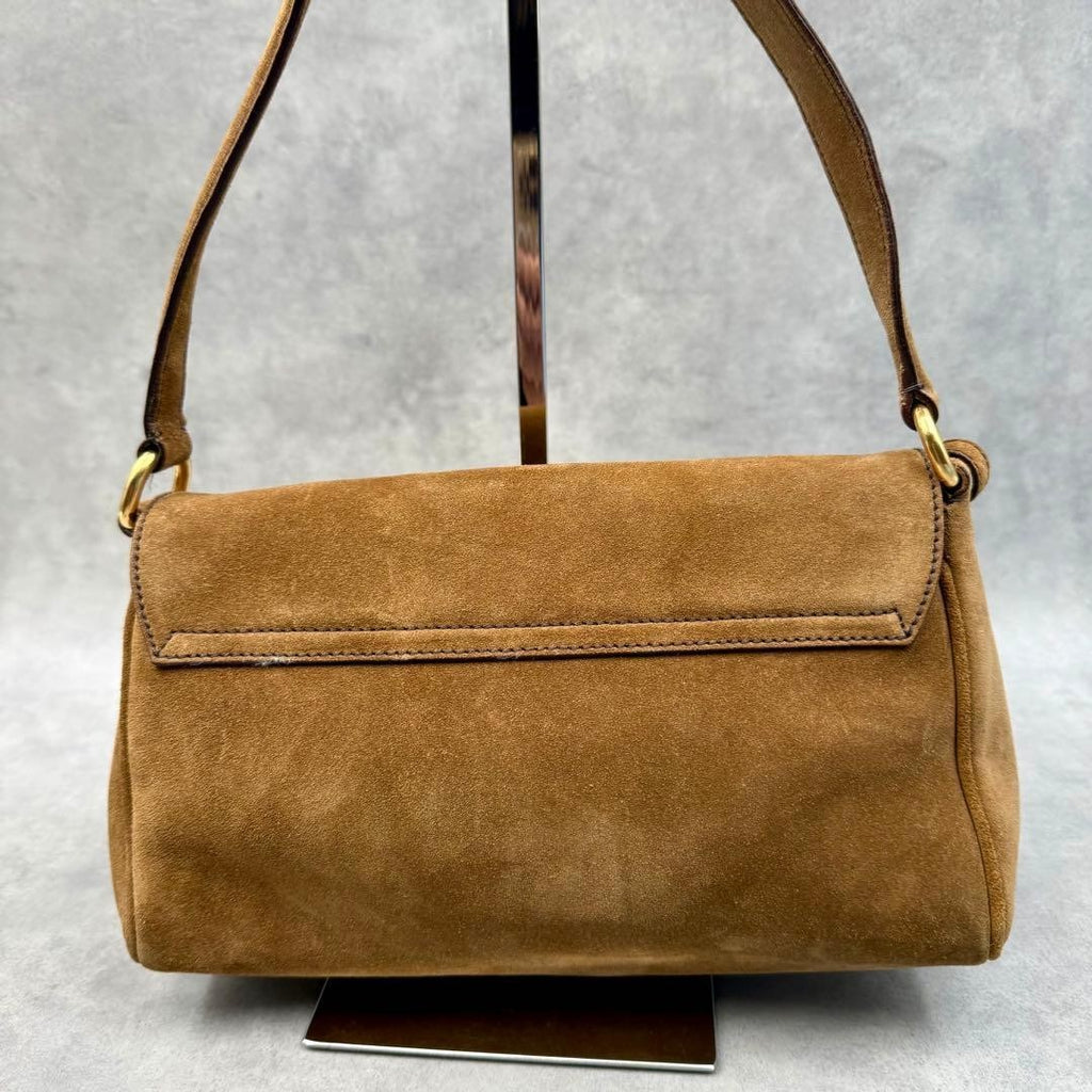 PRADA Y2K Shoulder Hand Hobo Bag Brown Suede Leather Women's Authentic Used