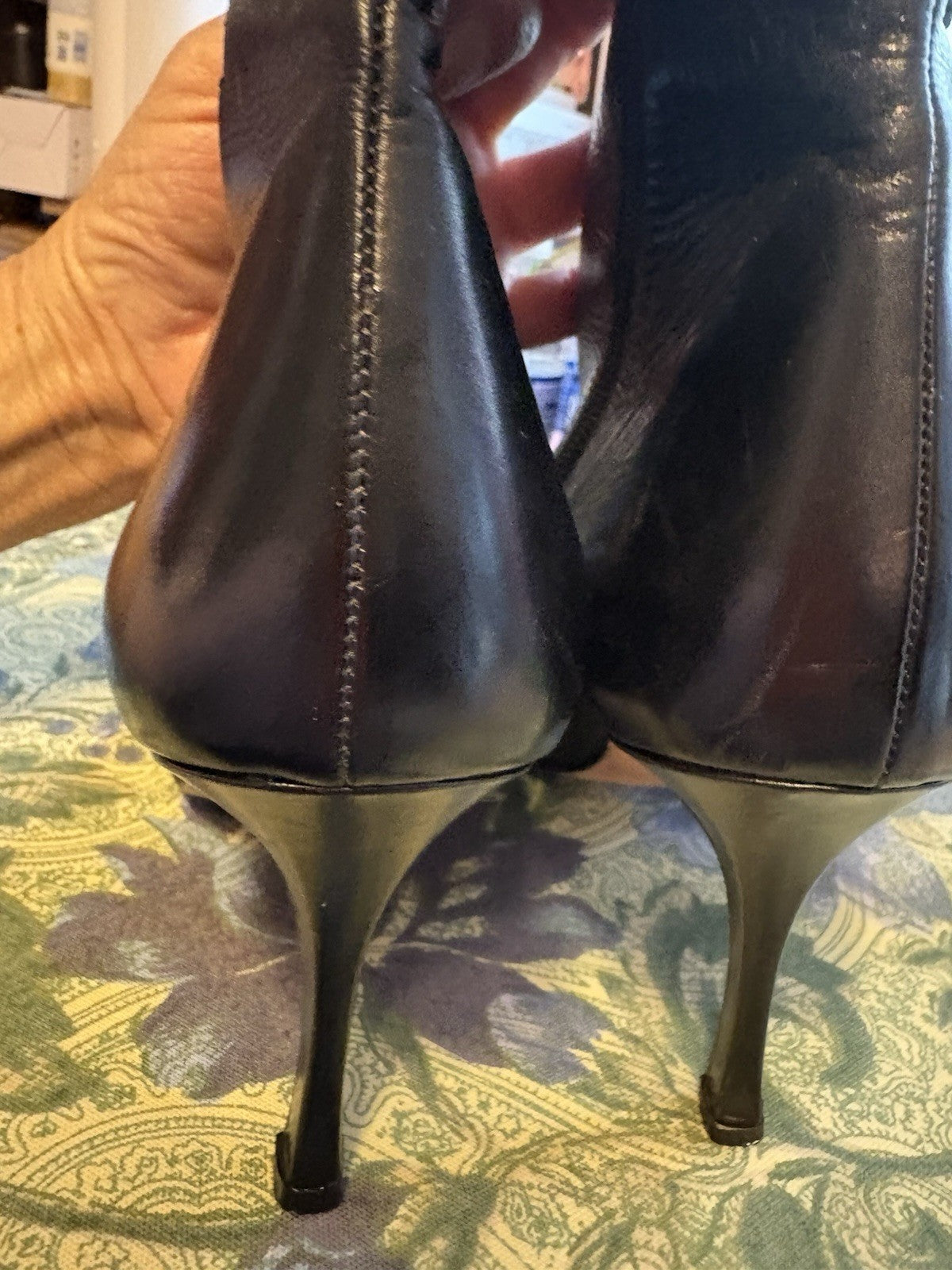 Manolo Blahnik Black Leather Knee High Pointed Toe Stiletto Boots US 6