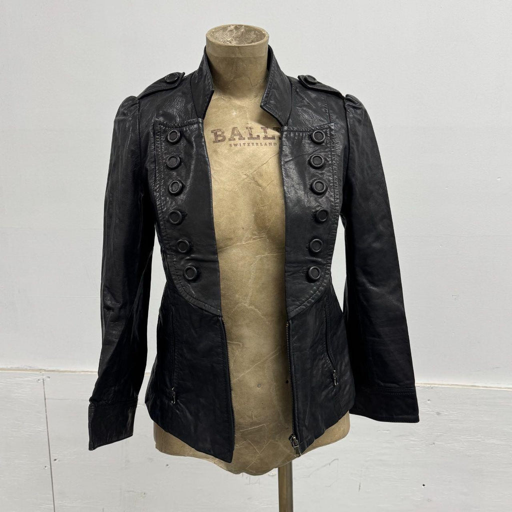 Vintage Black Marc by Marc Jacobs Plunge Military Leather Jacket