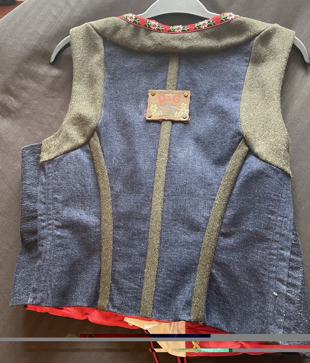 Dolce & Gabbana Vintage Dirndl Outfit Jeans and Bustier Vest Size 42