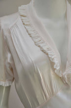 Vintage 1930s Light Pink Satin Bias Cut Slip Dress with Bird Embroidery Small Medium