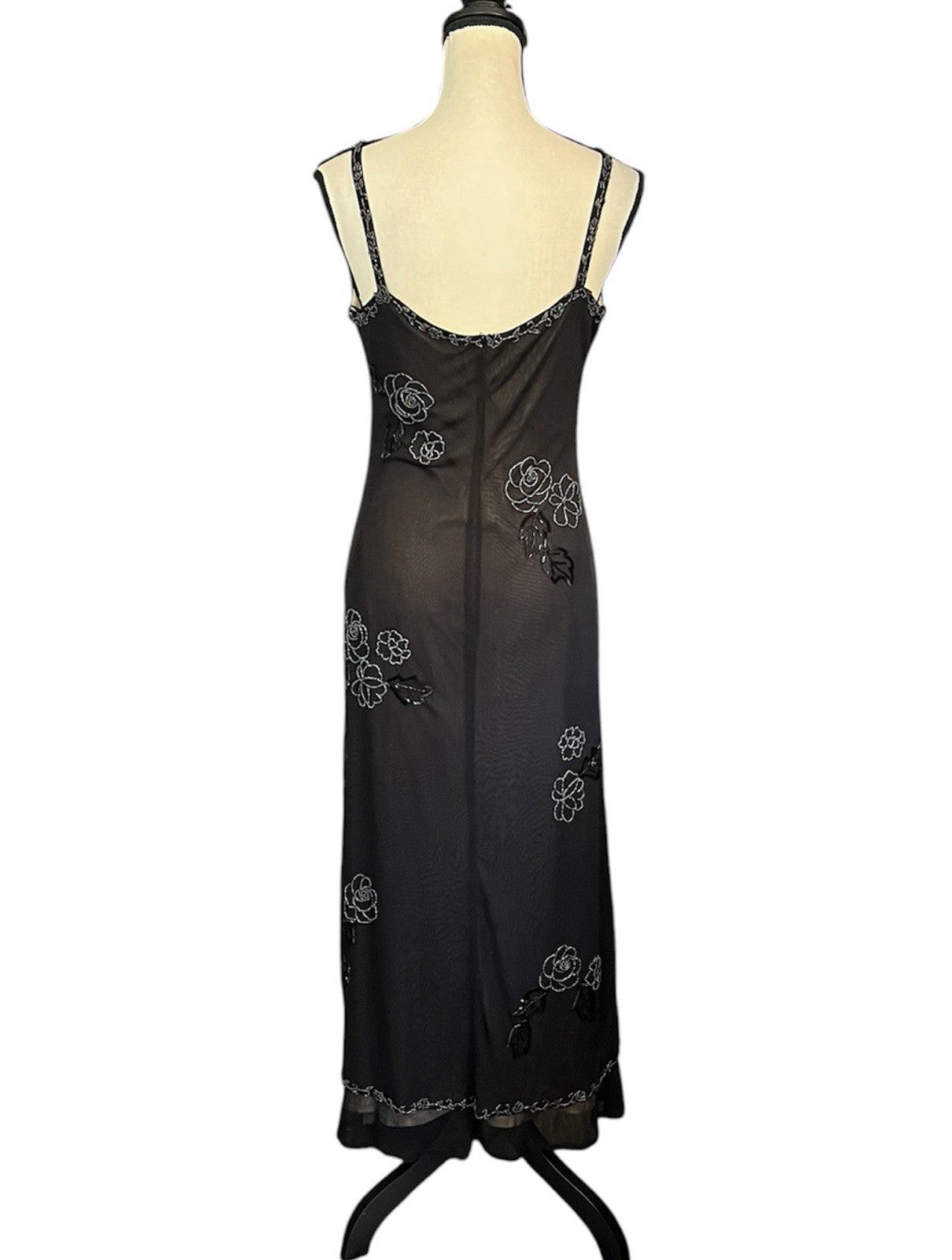 Vintage Caché Sheer Mesh Beaded Floral Slip Dress