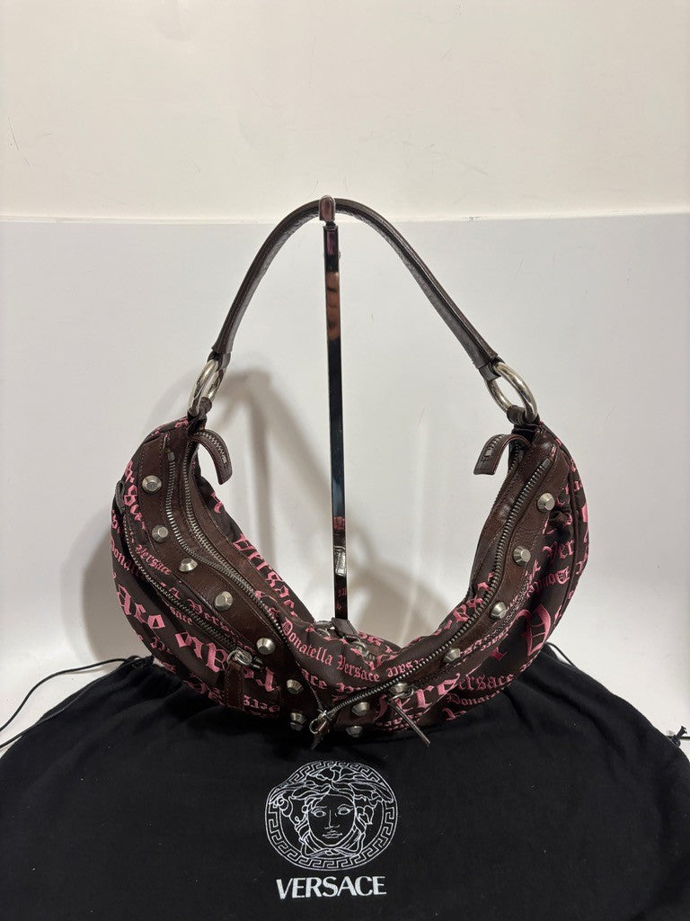 Versace Brown Embroidered Hobo Bag