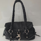 Francesco Biasia Large Black Leather Braided Shoulder Bag