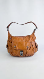 Francesco Biasia Tan Brown Leather Hobo Shoulder Bag Y2K