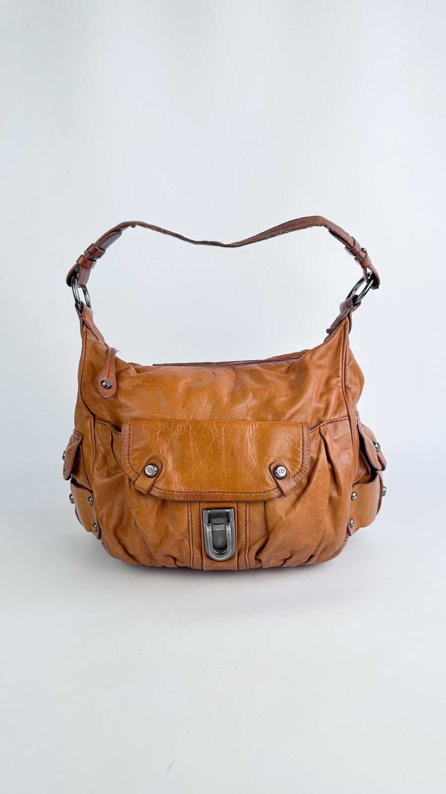 Francesco Biasia Tan Brown Leather Hobo Shoulder Bag Y2K