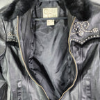 Cripple Creek Studded Black Leather Jacket with Faux Fur Large