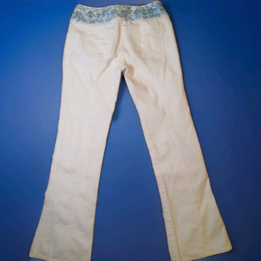 Escada White Jeans with Hand-Beaded Waistband