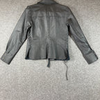 Vintage Newport News Leather Biker Shirt Womens 4 Black Lace Up Detail Snap