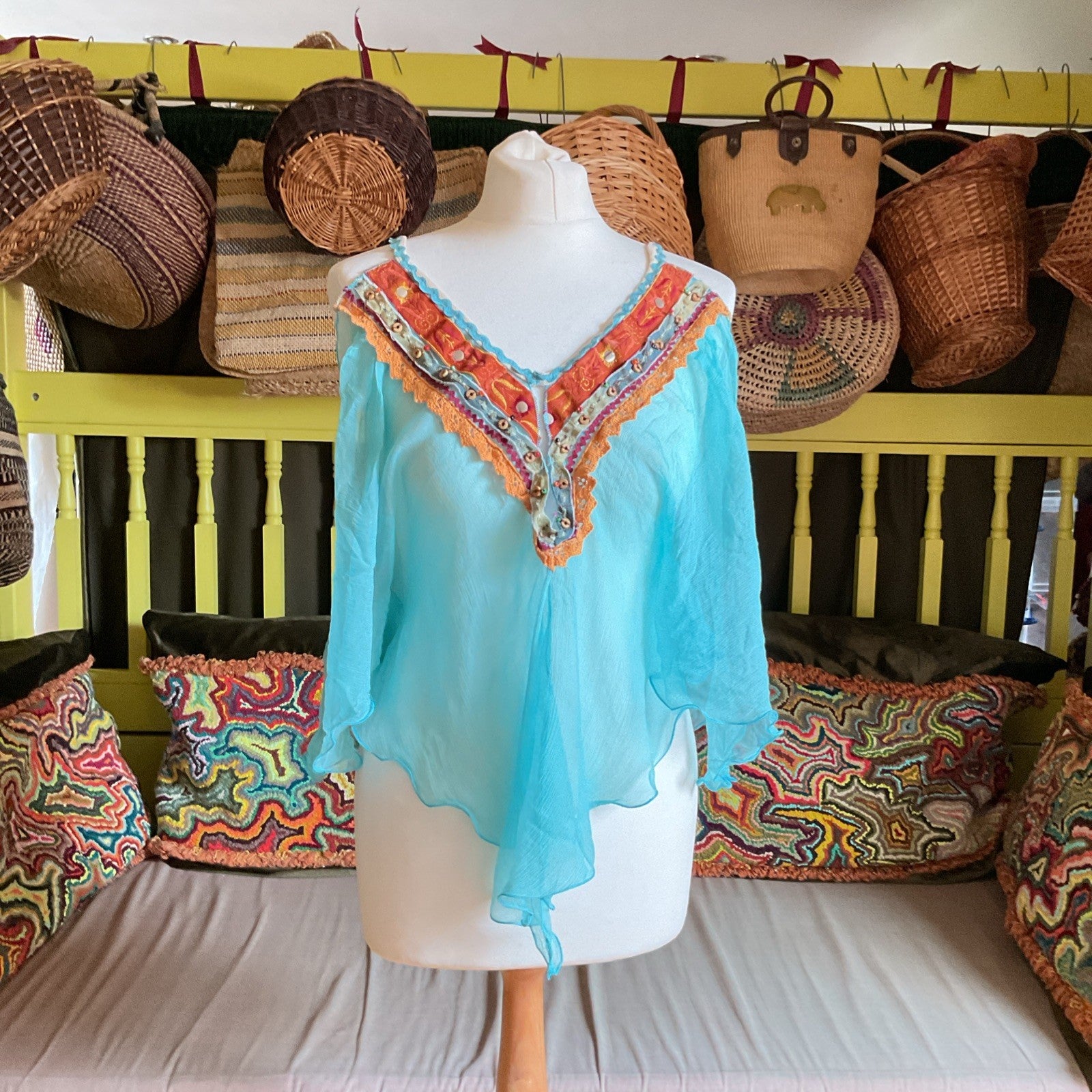 LM Lulu Paris Boho Beaded Silk Cami Top Size M