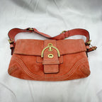 Vintage Coach Y2K Demi Soho Flap Shoulder Bag Suede 8A18 Salmon Pink Pre-Owned