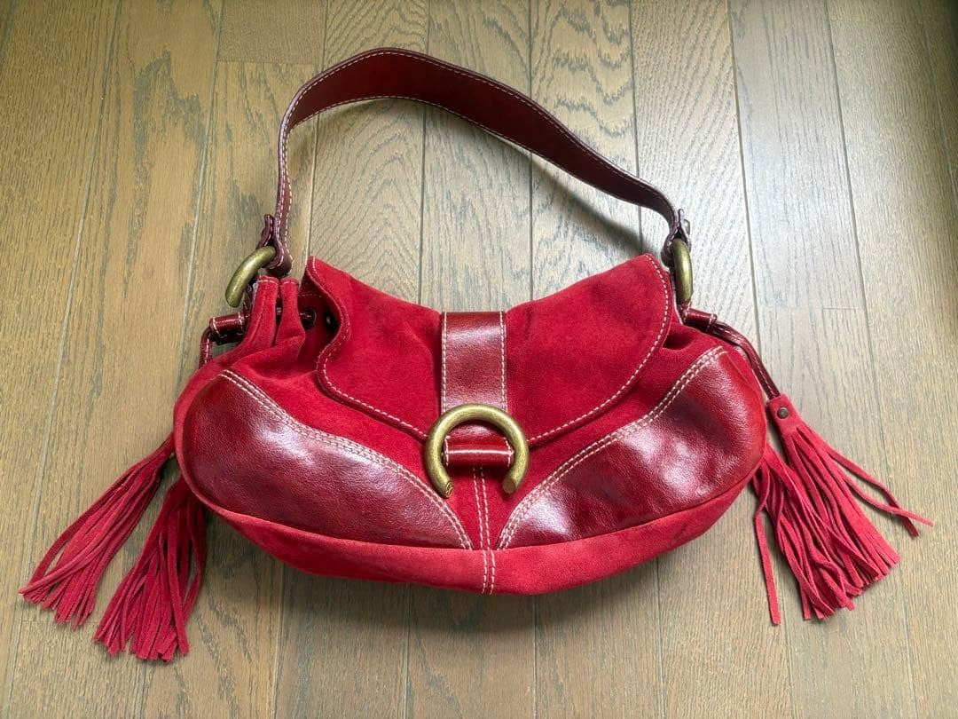 Francesco Biasia Red Suede Shoulder Hobo Bag