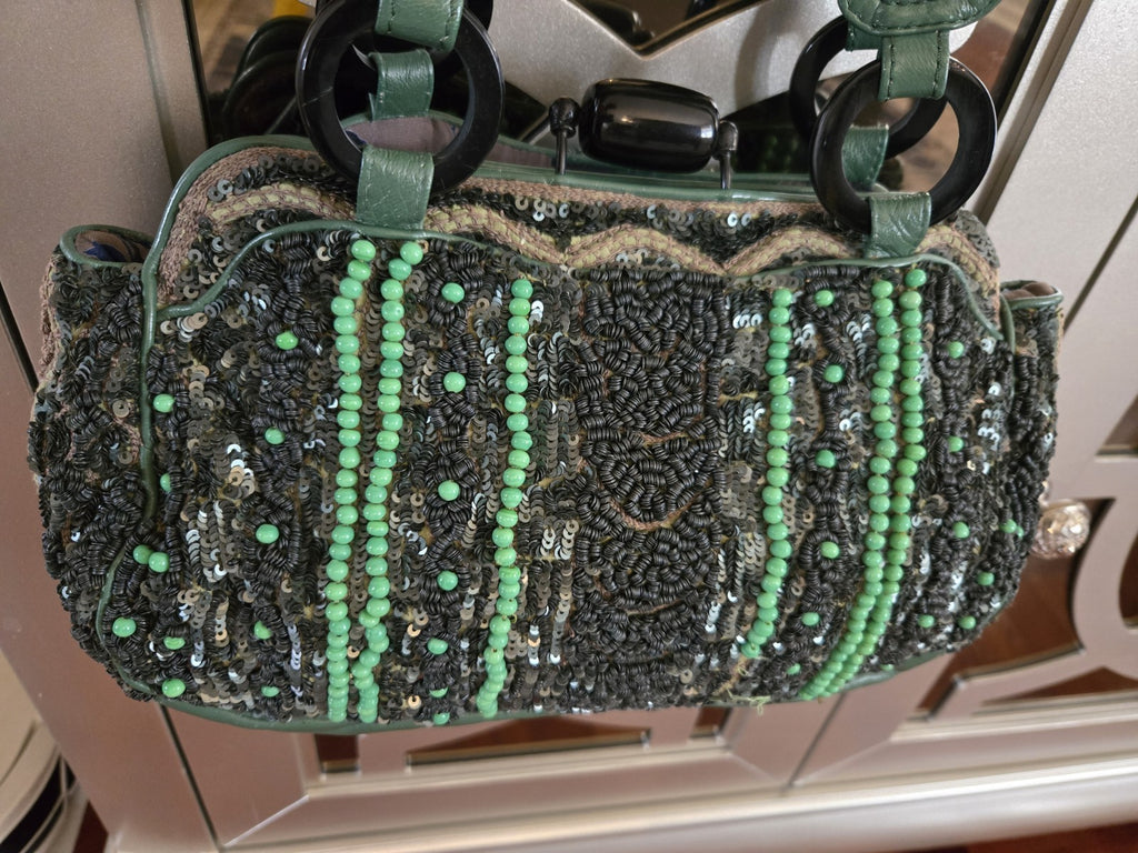 Jamin Puech Paris Beaded Sequin Leather Shoulder Bag Green