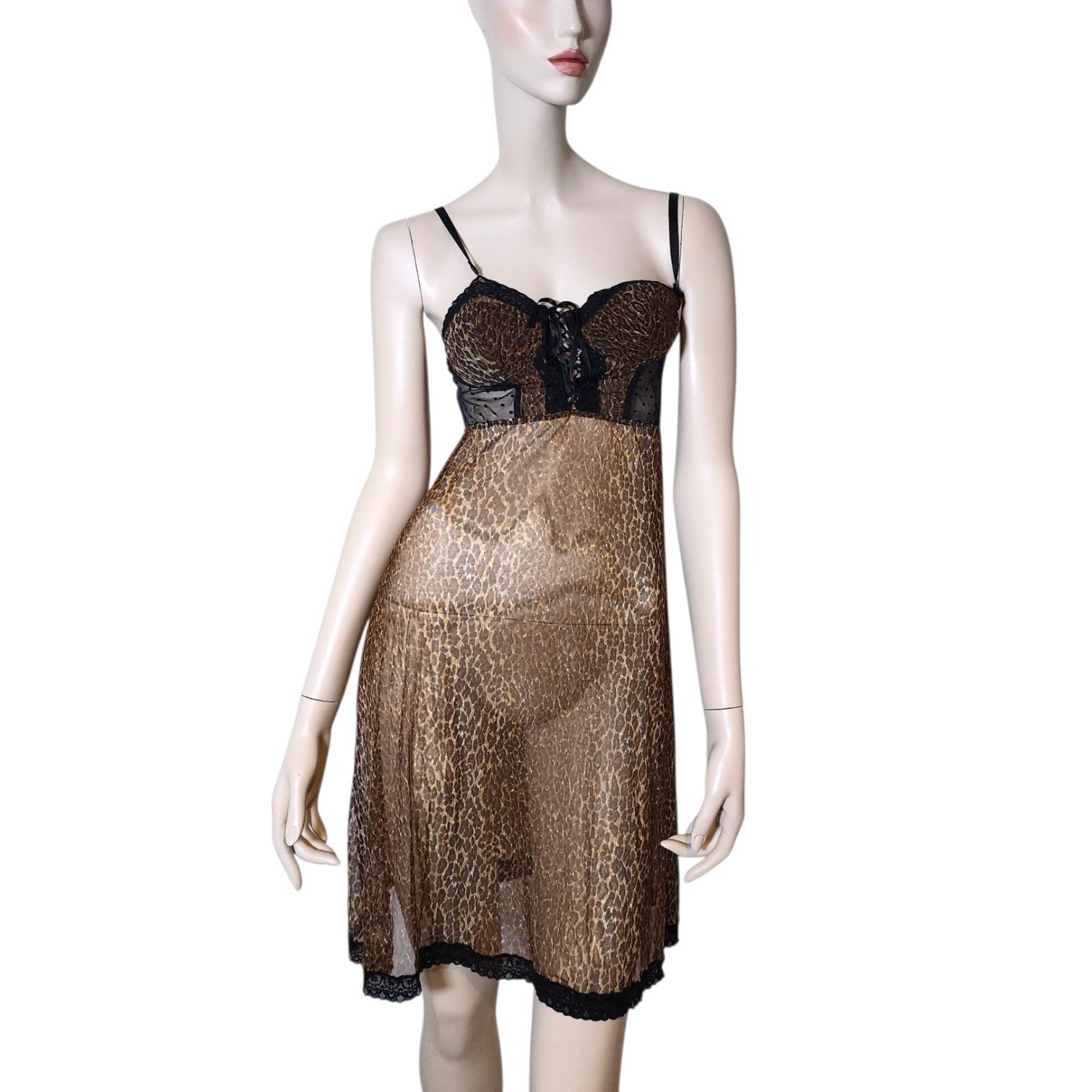 Dolce & Gabbana 2000s Mesh Leopard Corset Dress Size S