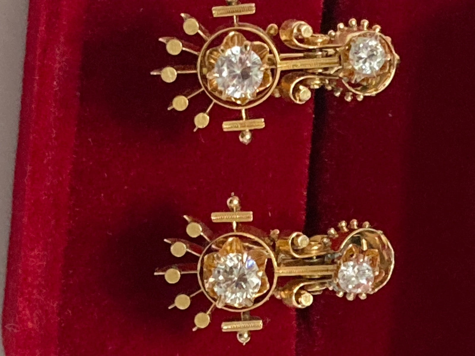 Beautiful Vintage 19th Century Victorian Era ,14k Solid Gold SI Diamond Earrings