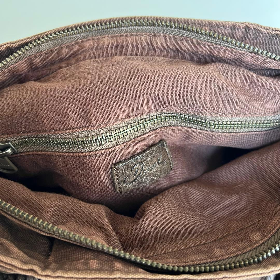 Diesel 2000s Brown Leather Shoulder Bag with Fringe Large