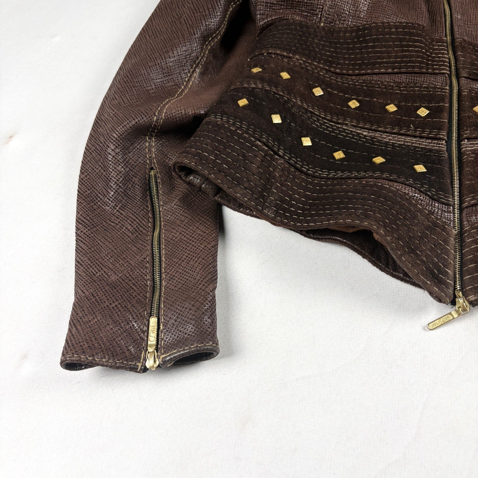 Riri Studded Leather Jacket Brown Small