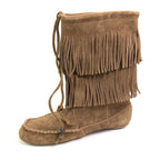 Minnetonka Size 9 Women’s Double Fringe Suede Chestnut Brown Boots