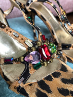 Vintage Casadei Leopard Rhinestone Sandals Y2K Crystal Slingback Heels 9.5 Flaw