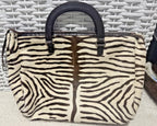 Prada Vintage Zebra Pony Hair Tote Bag Brown Ivory Leather Handbag Italy Rare