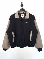 90's Nike Varsity Jacket Size Medium Oversized Black Grey Leather Wool Bomber