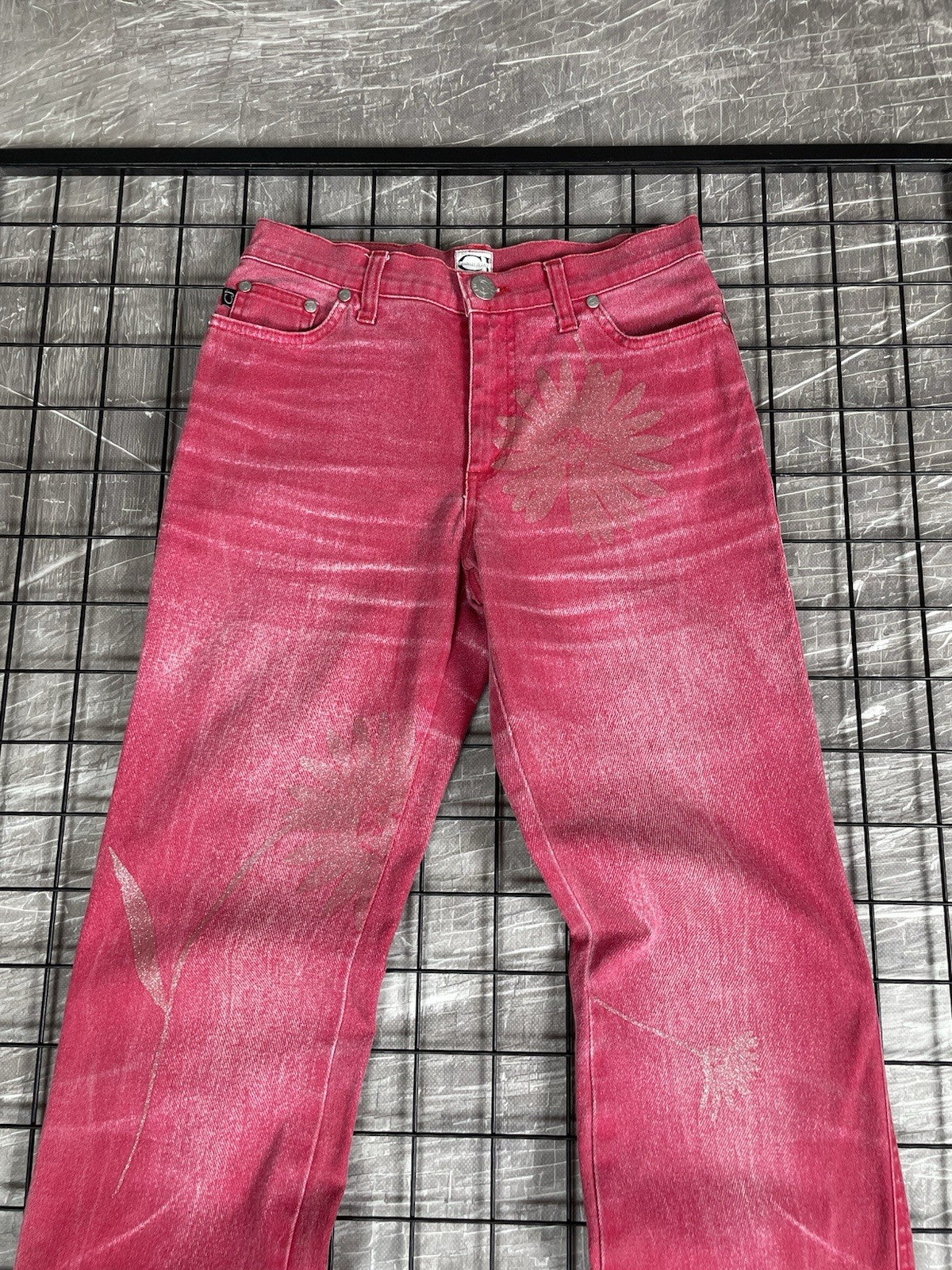 Roberto Cavalli Vintage Y2K Glitter Floral Perfect Soft Fade Denim Jeans Size 27