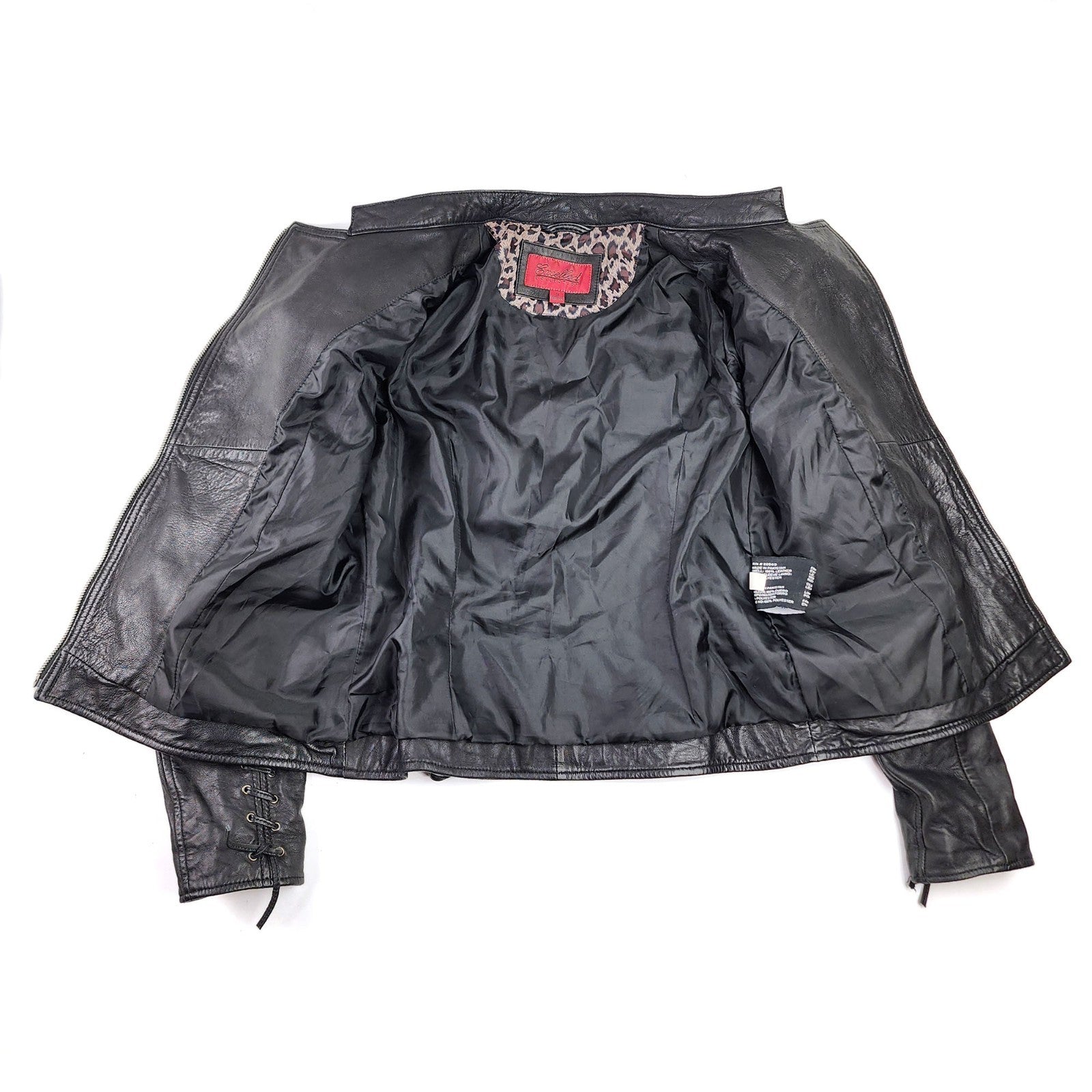 Excelled Leather Jacket Women’s Small Black Leather Short Biker Moto Lace Up