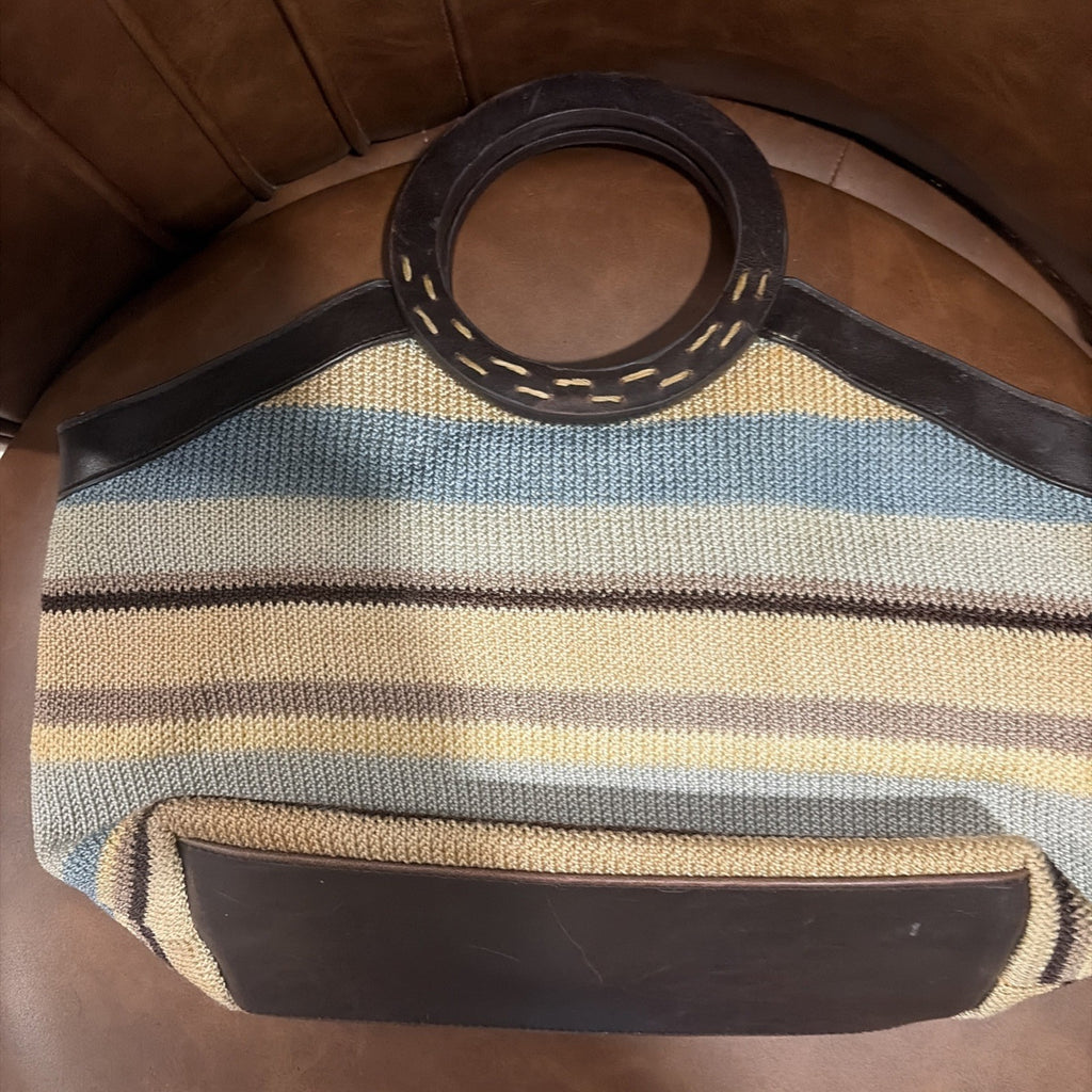 Vintage 1990s Y2K Knit Woven Handle Bag Brown Trim